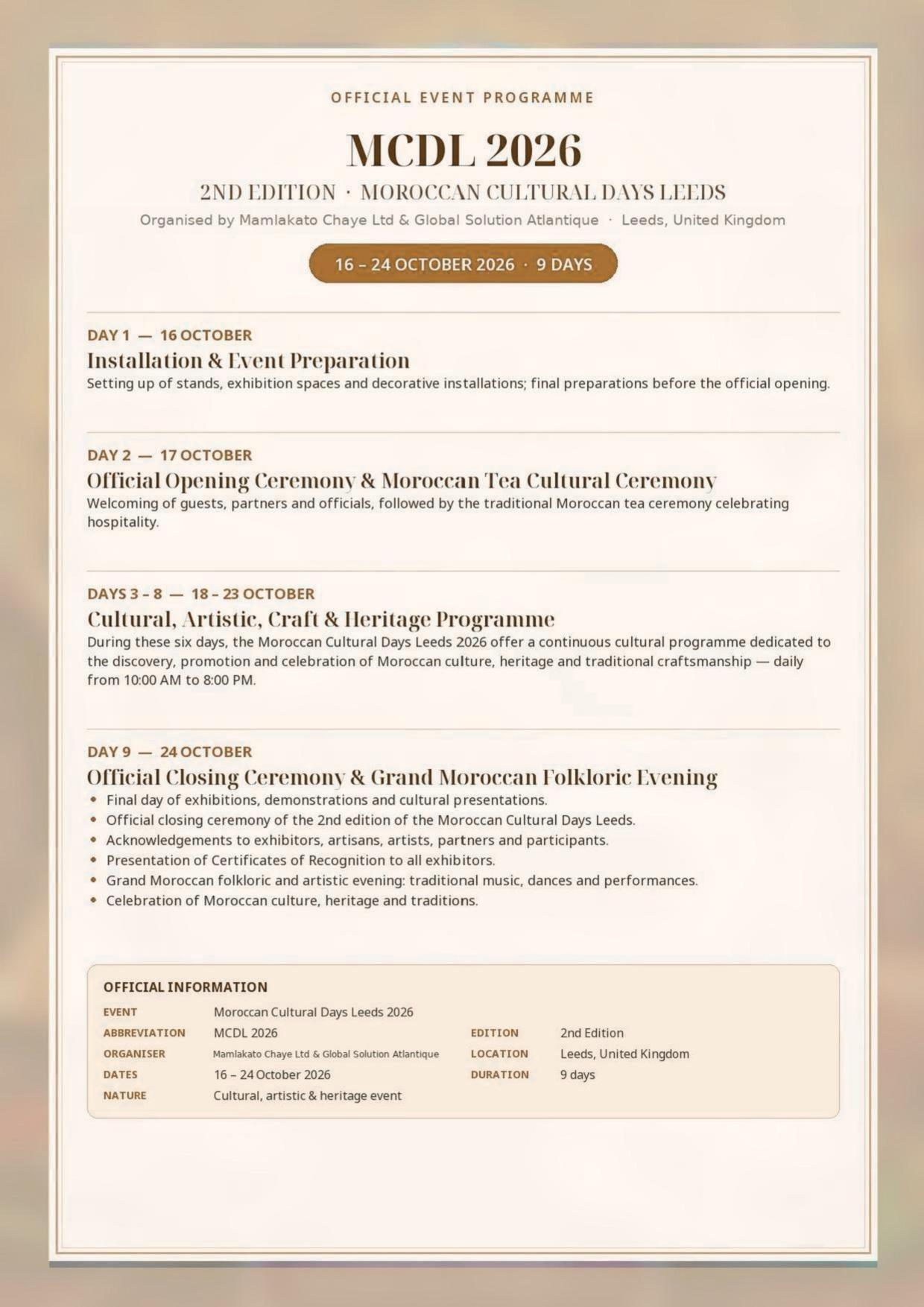 Moroccan Cultural Days Leeds 2026 official programme