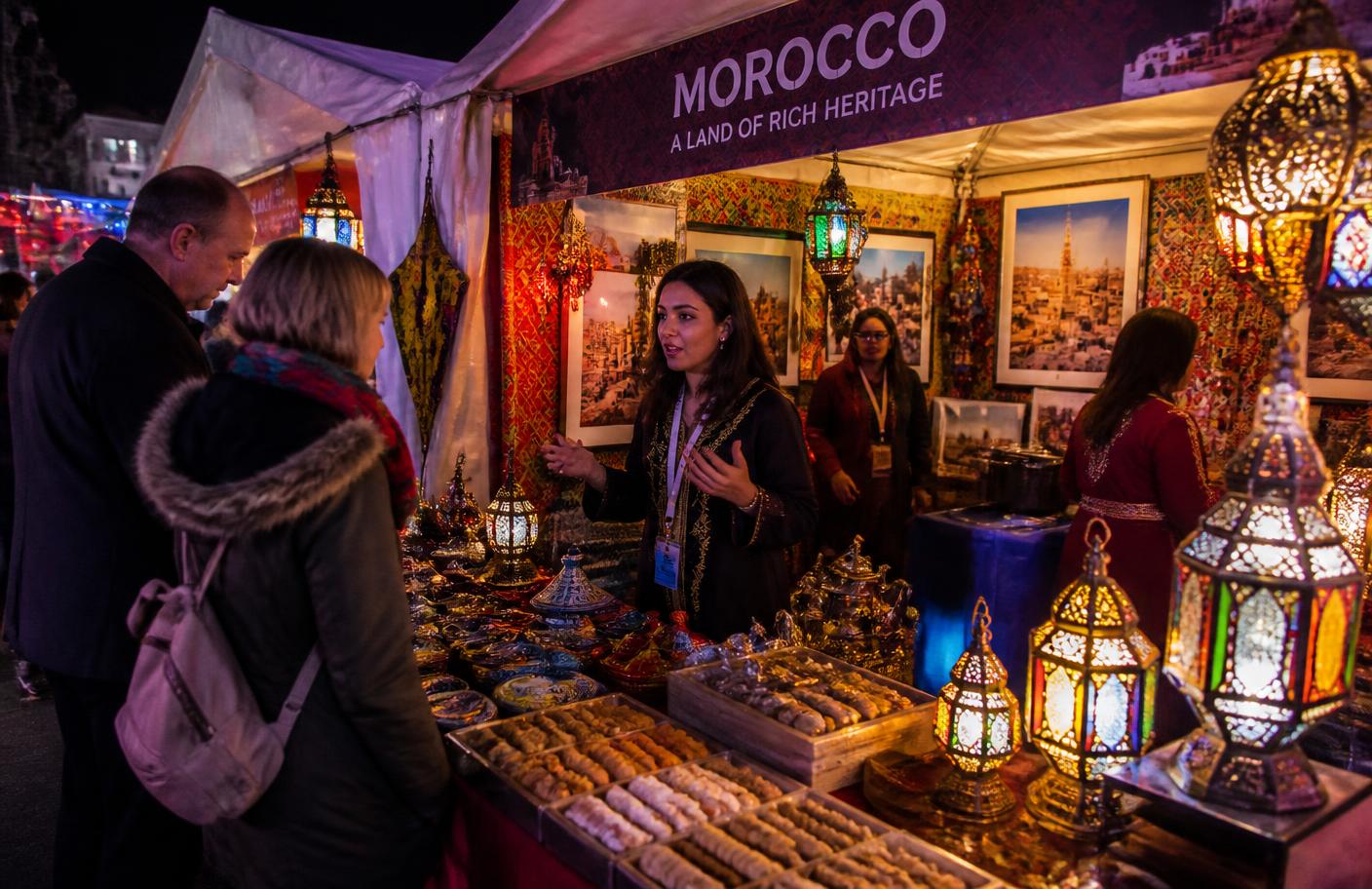 Moroccan folk musicians performing in traditional dress