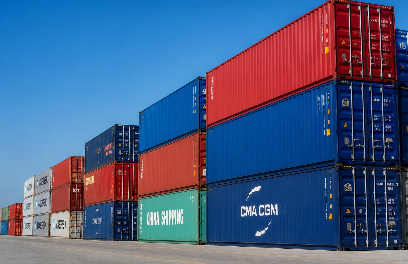 Stacked shipping containers at a freight terminal